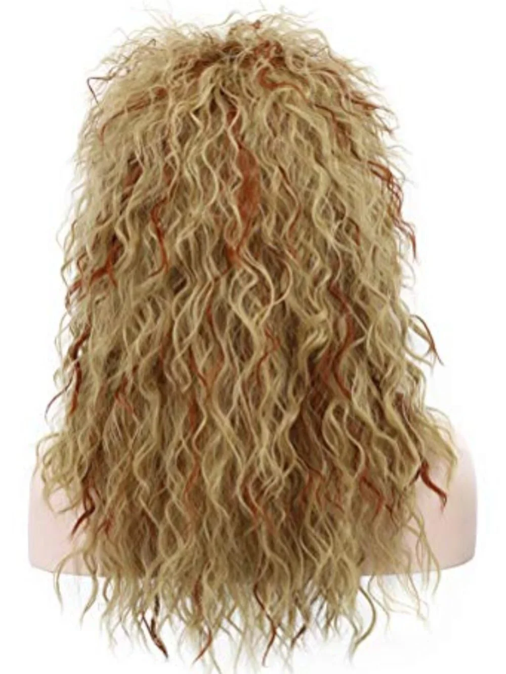 Long Curly Orange Mix Blonde 70s Heavy Metal Rocker Mullet Wig 80s Costume Anime